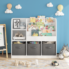 Kids Bookcase and Bookshelf, Multifunctional Bookcase with 3 Collapsible Fabric Drawers, Bookcase Display Stand, Toy Storage Organizer for Bedroo