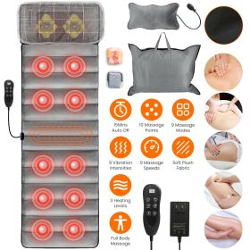 Full Body Vibration Massage Mat with Detachable Neck Pillow - 10 Massage Heads , 9 Modes/Intensities/Speeds