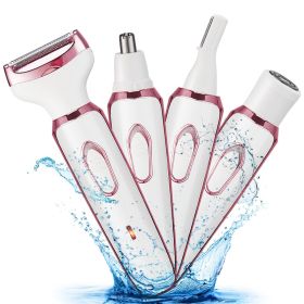 1Pc 4 In 1 Electric Razor For Women Summer Bikini Shaver Painless Grooming Kit Rechargeable Eyebrow Nose Hair Pubic Hair Bikini Trimmer Face Shav (Option: Rose Pink)