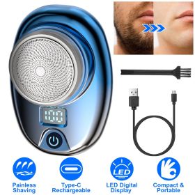 Portable Electric Shaver with LED Digital Display Type-C Rechargeable Electric Razor for Men Electric Beard Trimmer for Home Office Travel Car (Color: Blue)