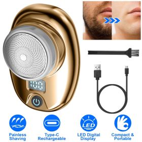 Portable Electric Shaver with LED Digital Display Type-C Rechargeable Electric Razor for Men Electric Beard Trimmer for Home Office Travel Car (Color: Golden)